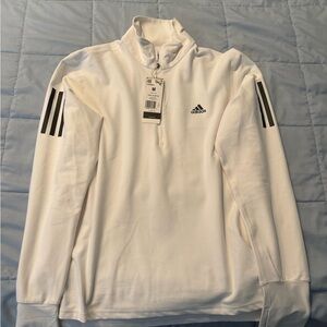 Adidas White Quarter-Zip Top with Black Stripes